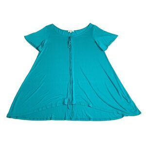 Umgee Dress Womens Large Teal Blue Mini Tunic Scoop Neck Tie Stretch Beach Boho